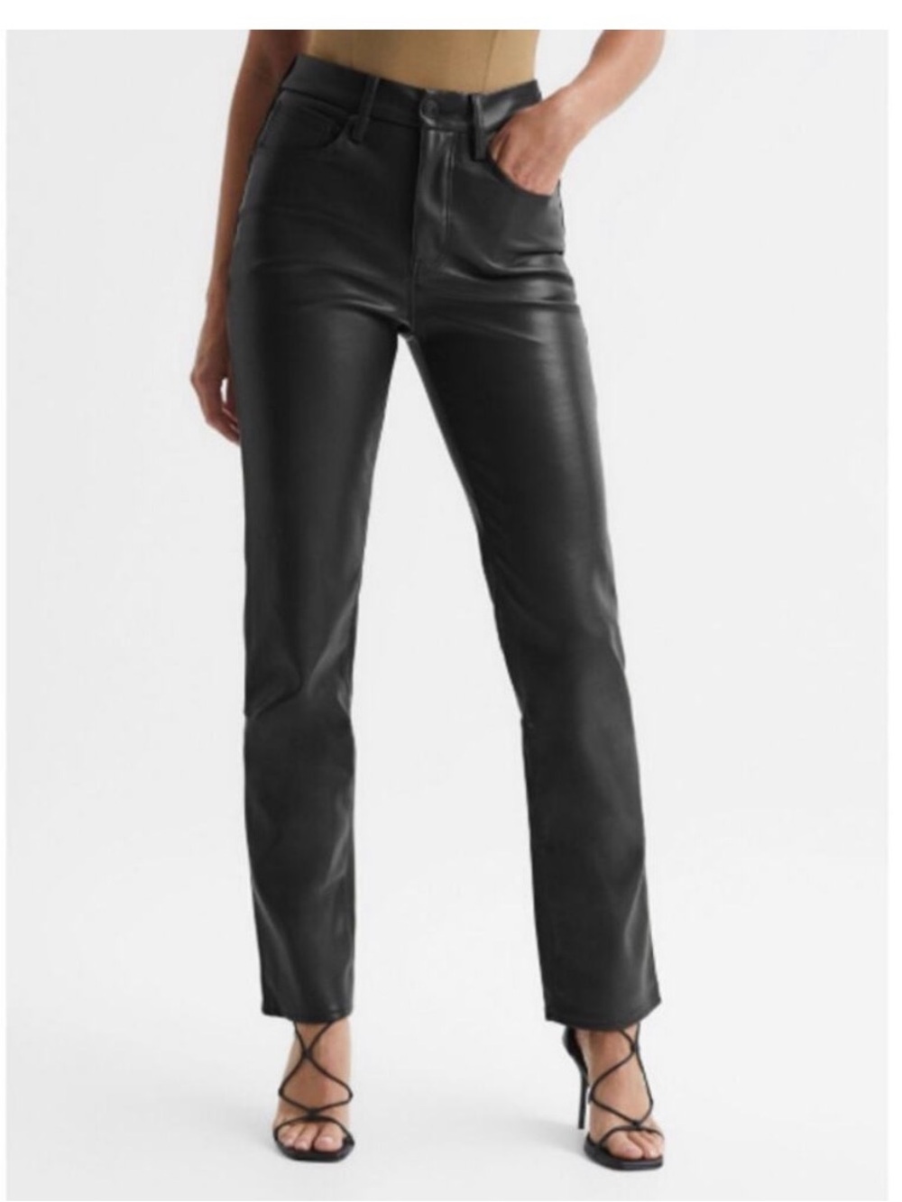 Good American Black Faux Leather Straight-Leg Pants